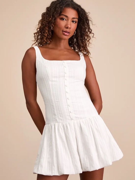 Lulus Dresses & Skirts - Lulu's White Square-Neck Button-Front Mini Dress